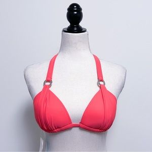 Sunsets Melon Coral Orange Halter Push Up Sliding Triangle Bikini Top NWT Small